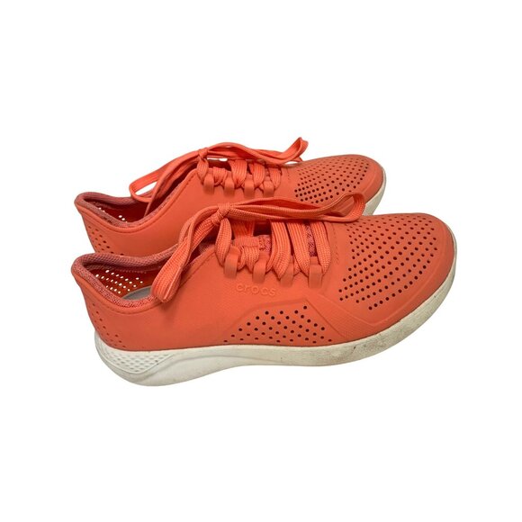 CROCS Womens Size 7 Orange Lace Tie Up Shoes Sneakers Lite Ride Pacer Coral - Picture 3 of 6